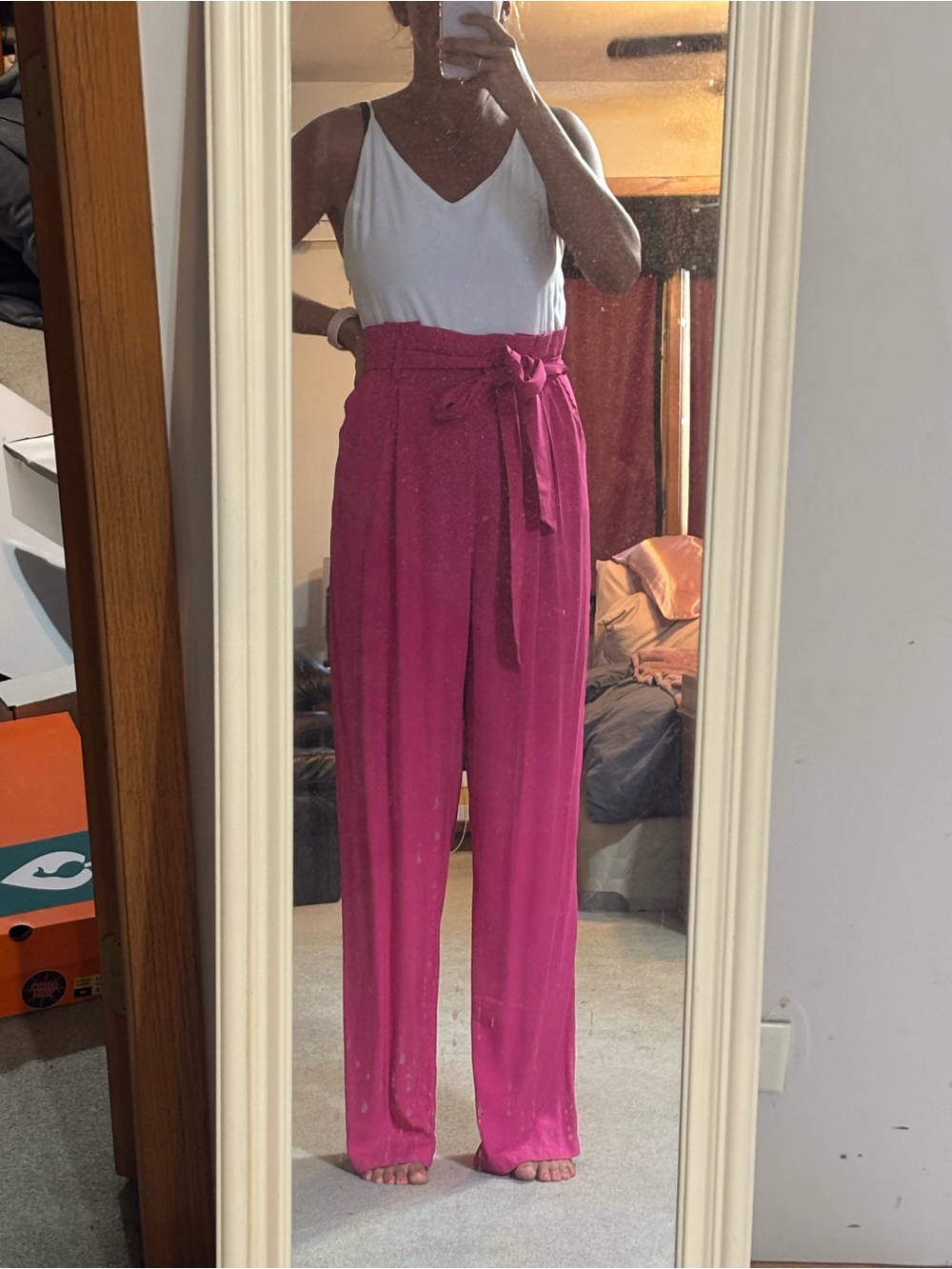 Altar'd State High-Waist Wide-Leg Tie-Waist Pants in Bright Pink